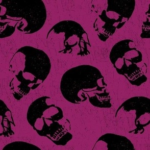 Spooky Skulls, Black on Magenta by Brittanylane