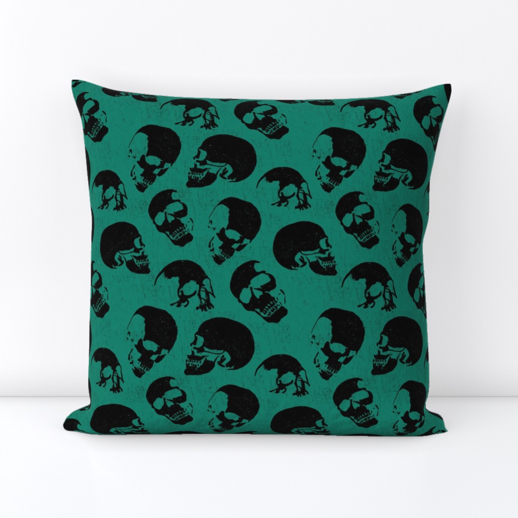 Spooky Skulls, Black on Green by Brittanylane