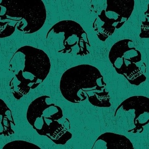 Spooky Skulls, Black on Green by Brittanylane