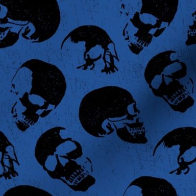 Spooky Skulls, Black on Blue by Brittanylane