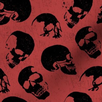 Spooky Skulls, Black on Red by Brittanylane