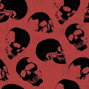 Spooky Skulls, Black on Red by Brittanylane
