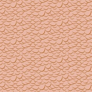 Small Peacock Bird Feather Scales in Copper Yellow with Blush Pink Background