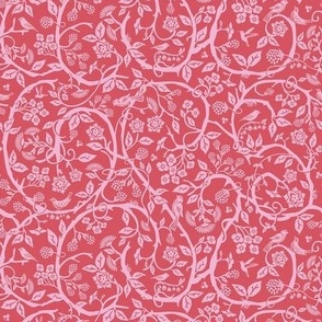 Pink themed monochromatic botanical print - cut paper and William Morris style