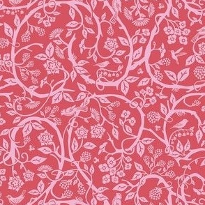 Pink themed monochromatic botanical print - cut paper and William Morris style