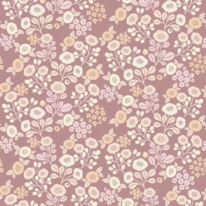  [small] Pastel Autumn Flowers on Pink Brown