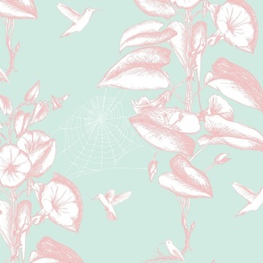 Nursery Toile with Botanical Floral - baby pink and blue - large