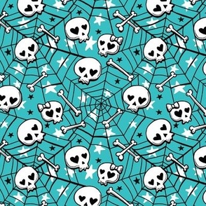 cute hand-drawn skulls halloween turquoise small scale