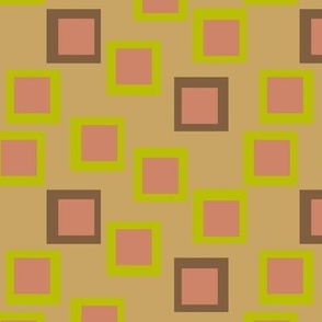 Wonky Retro Squares in Taupe, Lime, and Coral