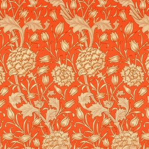 Wild Tulip - by William Morris  LARGE - dark orange Antiqued art nouveau art deco paper background