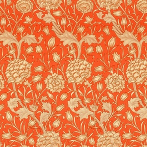 Wild Tulip - by William Morris  MEDIUM - dark orange Antiqued art nouveau art deco paper background