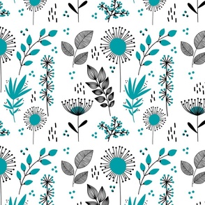 Minimal turquoise  black flower pattern