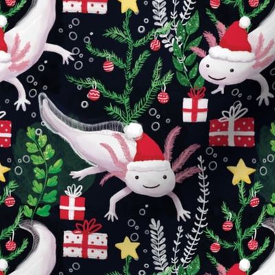 Cute axolotl Christmas fabric