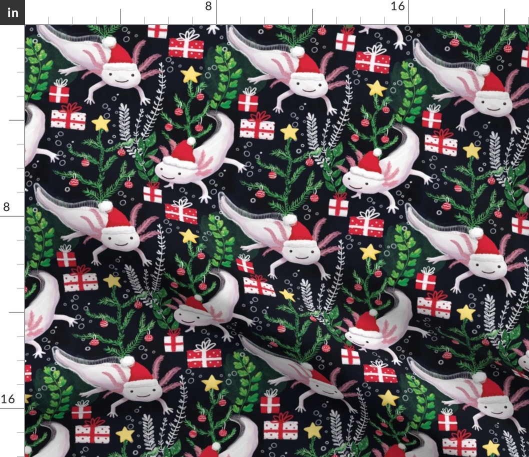 Cute axolotl Christmas fabric