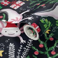 Cute axolotl Christmas fabric small scale