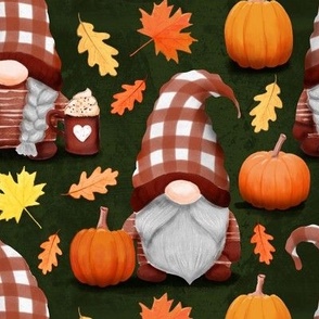 fall gnomes fabric , thanksgiving moos green