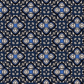 Geometric Mosaic Tiles, Med Scale - Navy, Cornflower, Denim Blue