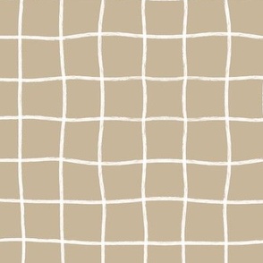Hand Drawn Windowpane Grid (white/tan)
