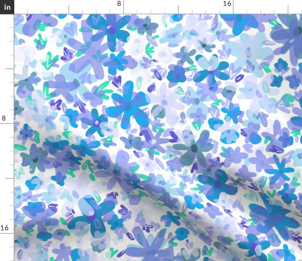 Annabelle Impressionist Blue and lilac Floral - Large wallpaper scale
