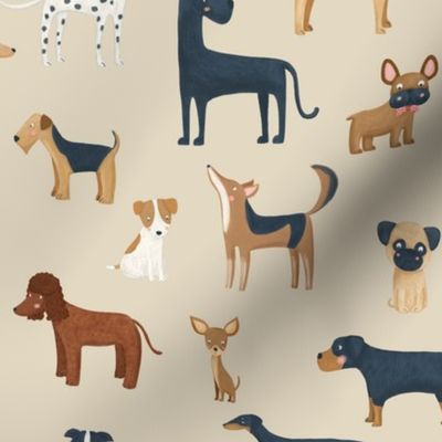 Dog breeds in a peach background