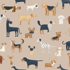 Dog breeds in a brown background