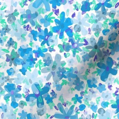 Annabelle Impressionist Blue and turquoise  Floral - normal scale