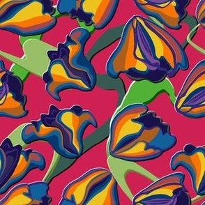 Abstract Painted Flowers on Magenta