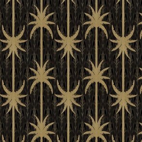 ART DECO PALM TREES - ANTIQUE GOLD EFFECT ON PATTERNED BLACK