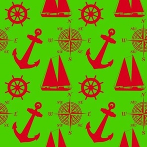 Red And Green Coastal Nautical Christmas Holiday