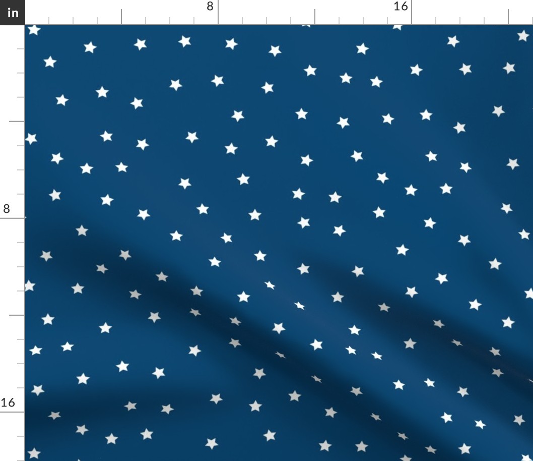 Stars Pattern Wavy Stripes Navy Blue and White Night Sky, Galaxy Fabric, Dark Blue