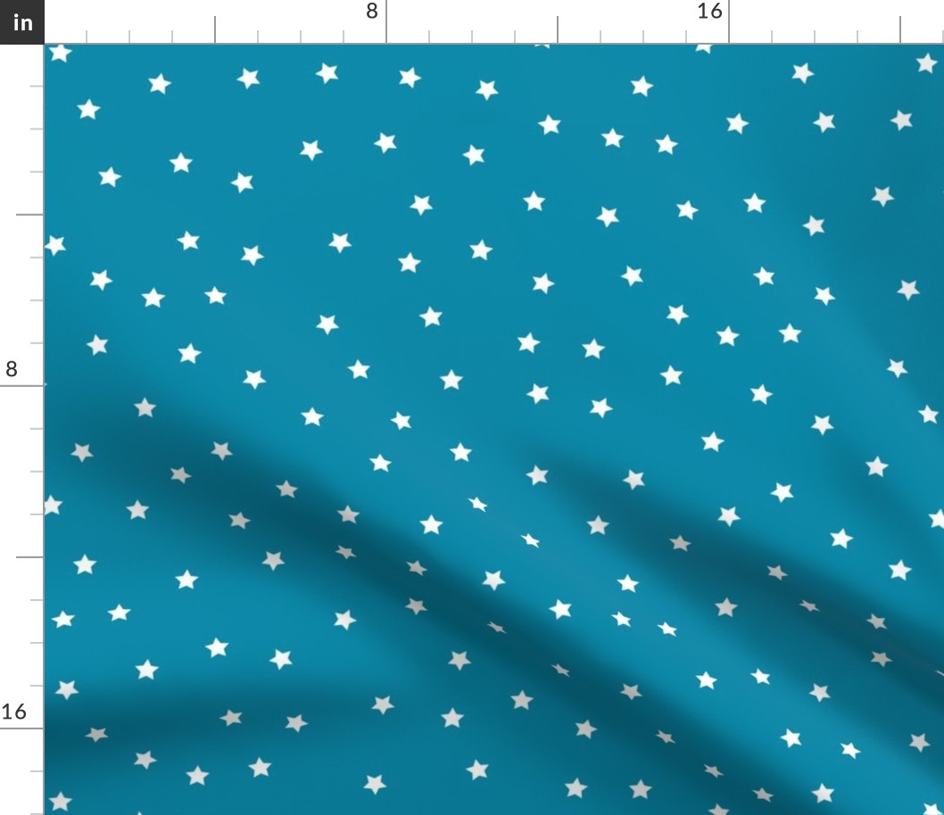 Stars Pattern Teal and White Night Sky, Galaxy Fabric, Cute Baby Fabric