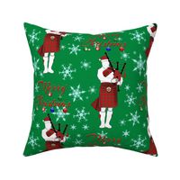 Large Scottish Bagpiper Merry Christmas with Snowflakes