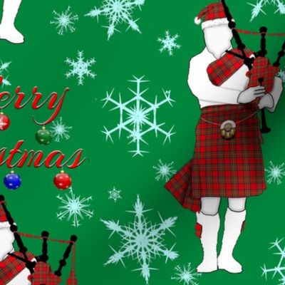 Large Scottish Bagpiper Merry Christmas with Snowflakes