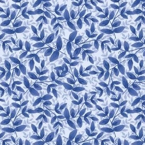 Daphne Hand Painted Small Scale Leaf Pattern Layered in Dark Blue