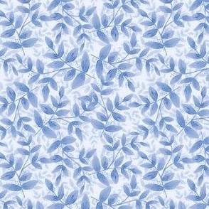 Daphne Hand Painted Small Scale Leaf Pattern Layered Print in Light Blue 