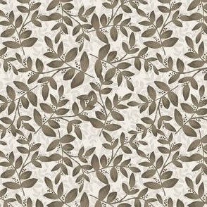 Daphne Hand Painted Small Scale Leaf Pattern Layered Print in Brown on Beige