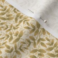 Daphne Hand Painted Small Scale Leaf Pattern Layered Print in Gold