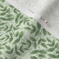 Daphne Hand Painted Small Scale Leaf Pattern Layered Print in Green