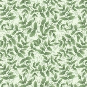 Daphne Hand Painted Small Scale Leaf Pattern Layered Print in Green