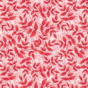 Daphne Hand Painted Small Scale Leaf Pattern Layered Print in Red