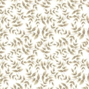 Daphne Hand Painted Small Scale Leaf Pattern Single Print in Beige and Taupe