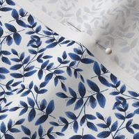 Daphne Hand Painted Small Scale Leaf Pattern Single Print in Dark Blue
