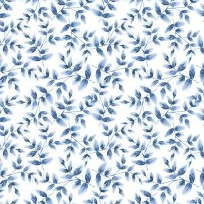Daphne Hand Painted Small Scale Leaf Pattern Single Print in Light Blue