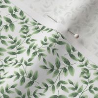 Daphne Hand Painted Small Scale Leaf Pattern Single Print in Green on White
