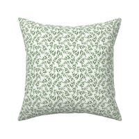 Daphne Hand Painted Small Scale Leaf Pattern Single Print in Green on White