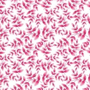 Daphne Hand Painted Small Scale Leaf Pattern Single Print in Bold Pinks on White