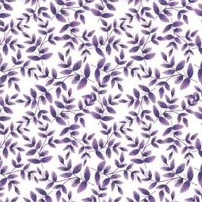 Daphne Hand Painted Small Scale Leaf Pattern Single Print in Deep Purple on White