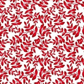 Daphne Hand Painted Small Scale Leaf Pattern Single Print in Red