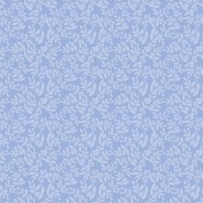 Daphne Small Scale Leaf Pattern Mini Print in Pastel Blue on Bright Light Blue