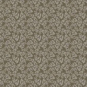 Daphne Small Scale Leaf Pattern Mini Print in Taupe on Chocolate Brown